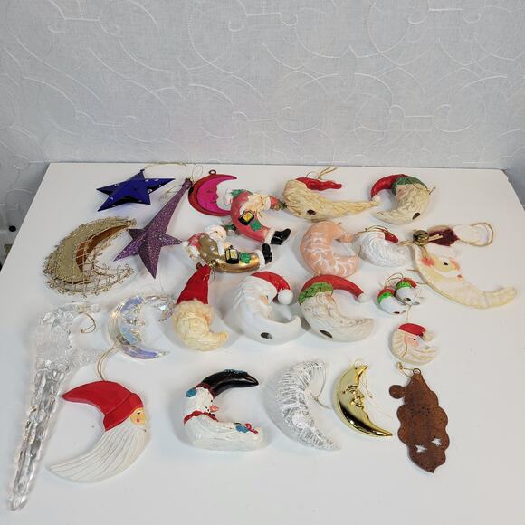 Vintage Moon Santa Claus Ornaments Christmas Tree Anthropomorphic Crescents 24 - Picture 8 of 16